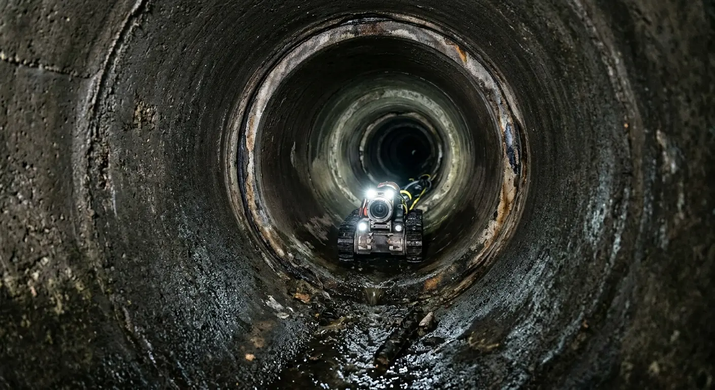 Robotic sewer camera inspecting pipe interior for Sewer Line Cleaning in Indianola